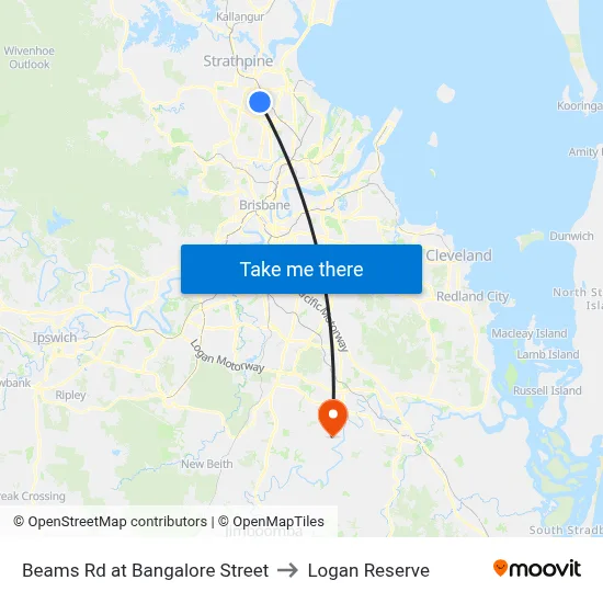Beams Rd at Bangalore Street to Logan Reserve map