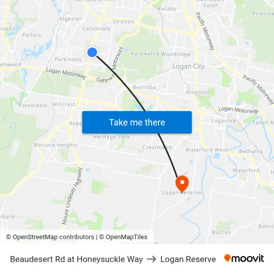 Beaudesert Rd at Honeysuckle Way to Logan Reserve map