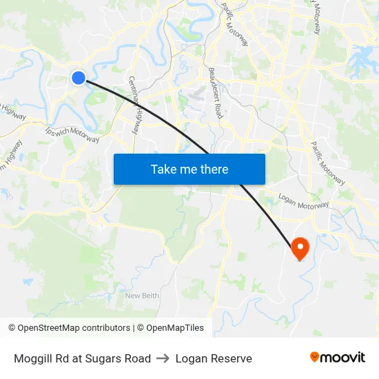 Moggill Rd at Sugars Road to Logan Reserve map