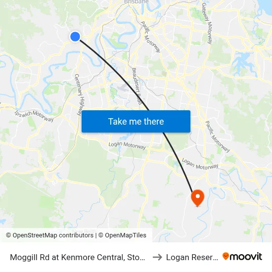 Moggill Rd at Kenmore Central, Stop 37 to Logan Reserve map