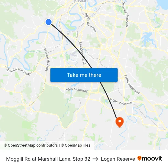 Moggill Rd at Marshall Lane, Stop 32 to Logan Reserve map