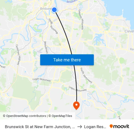 Brunswick St at New Farm Junction, Stop 14 to Logan Reserve map