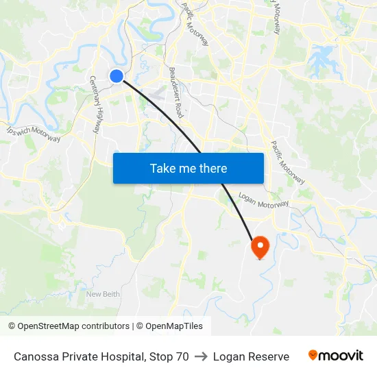 Canossa Private Hospital, Stop 70 to Logan Reserve map