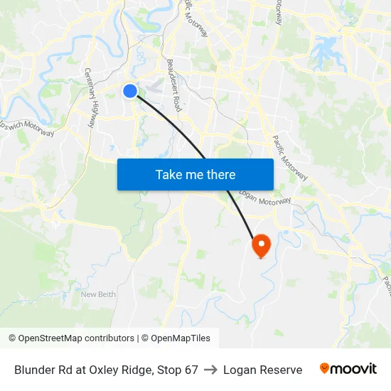 Blunder Rd at Oxley Ridge, Stop 67 to Logan Reserve map