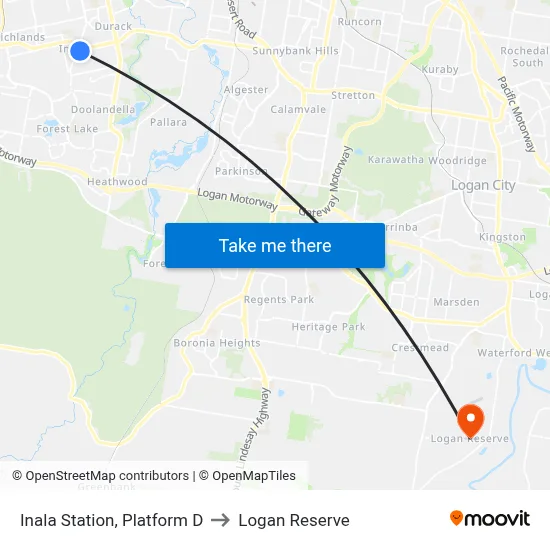 Inala Station, Platform D to Logan Reserve map