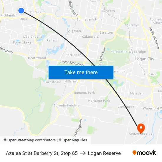 Azalea St at Barberry St, Stop 65 to Logan Reserve map