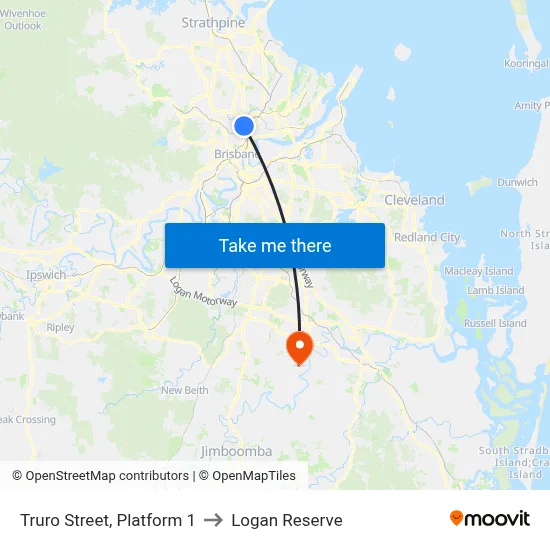 Truro Street, Platform 1 to Logan Reserve map