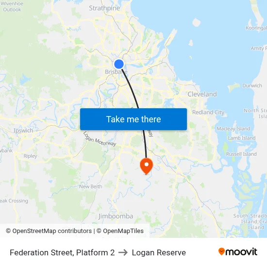 Federation Street, Platform 2 to Logan Reserve map