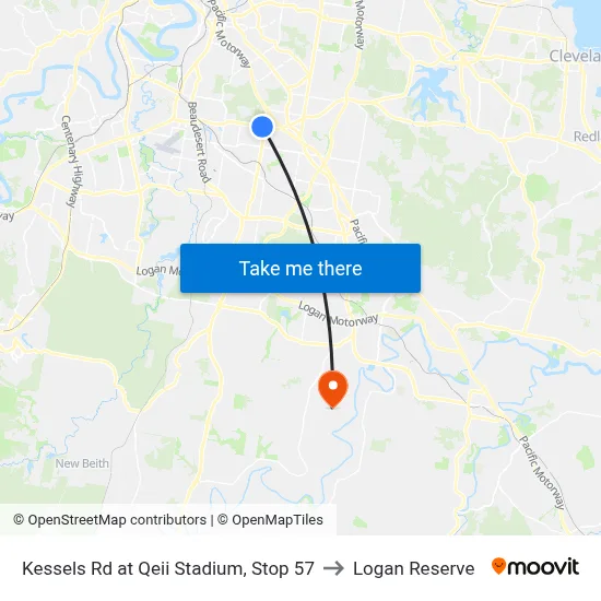 Kessels Rd at Qeii Stadium, Stop 57 to Logan Reserve map