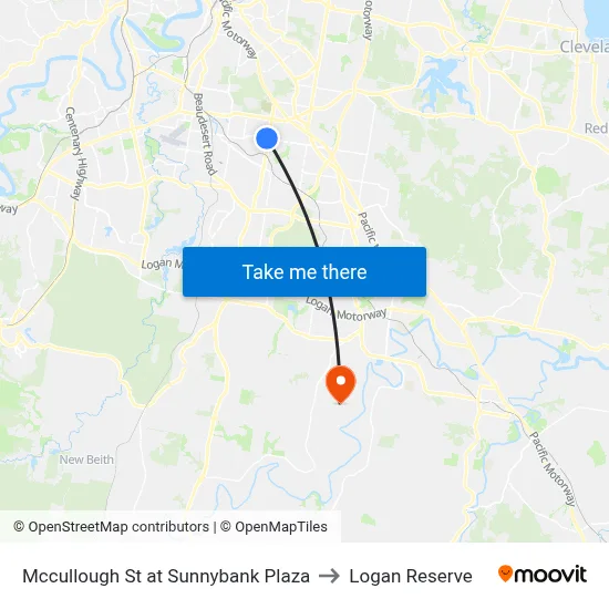 Mccullough St at Sunnybank Plaza to Logan Reserve map