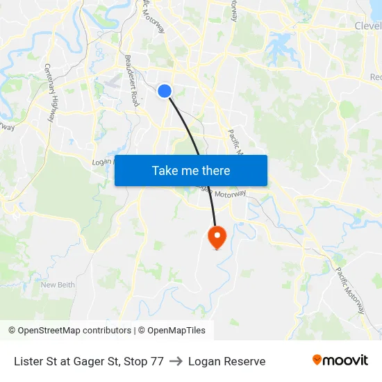 Lister St at Gager St, Stop 77 to Logan Reserve map