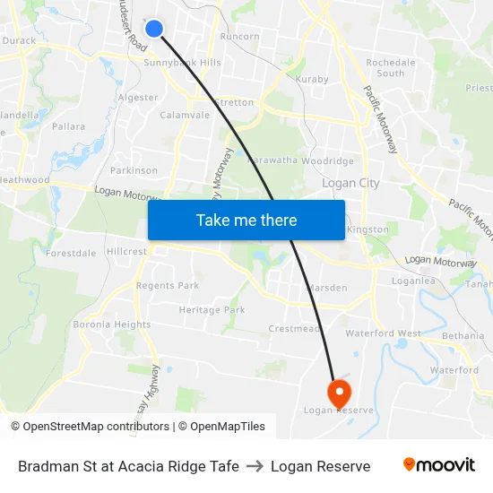 Bradman St at Acacia Ridge Tafe to Logan Reserve map