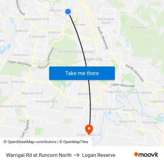 Warrigal Rd at Runcorn North to Logan Reserve map