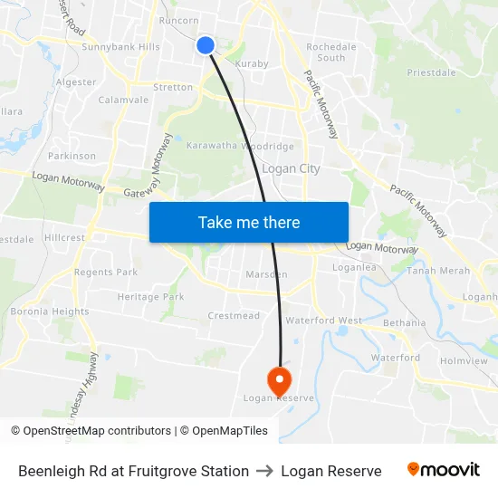 Beenleigh Rd at Fruitgrove Station to Logan Reserve map