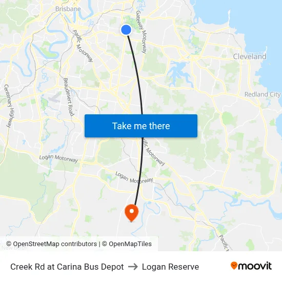 Creek Rd at Carina Bus Depot to Logan Reserve map
