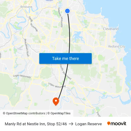 Manly Rd at Nestle Inn, Stop 52/46 to Logan Reserve map