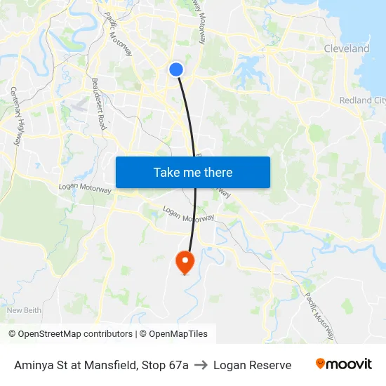 Aminya St at Mansfield, Stop 67a to Logan Reserve map
