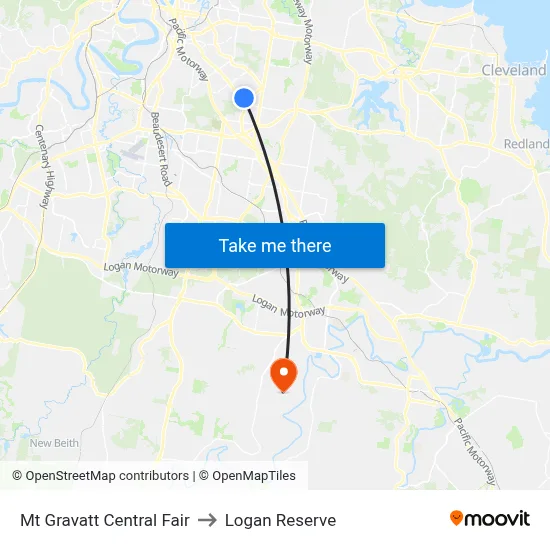 Mt Gravatt Central Fair to Logan Reserve map