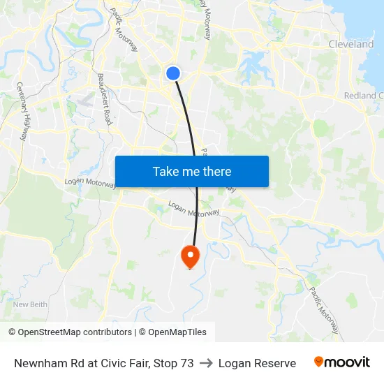 Newnham Rd at Civic Fair, Stop 73 to Logan Reserve map