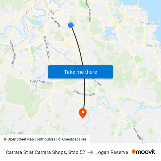 Carrara St at Carrara Shops, Stop 52 to Logan Reserve map