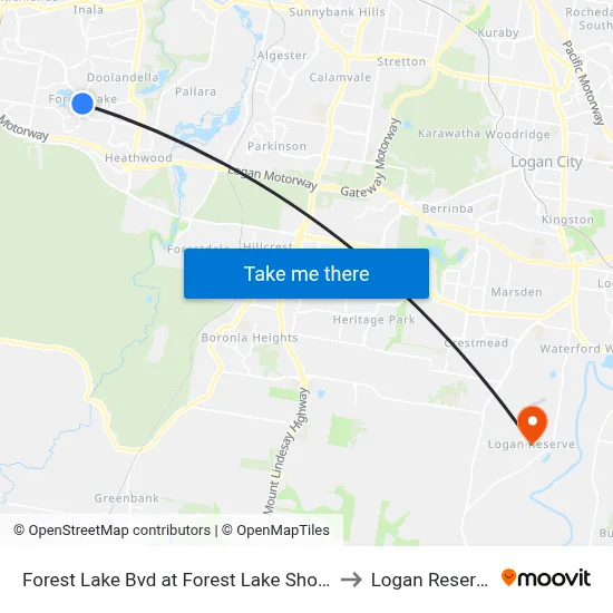 Forest Lake Bvd at Forest Lake Shops to Logan Reserve map