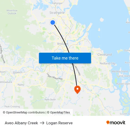 Aveo Albany Creek to Logan Reserve map