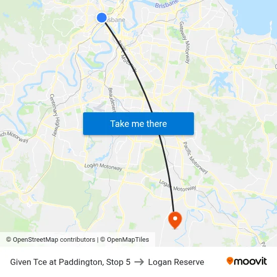 Given Tce at Paddington, Stop 5 to Logan Reserve map