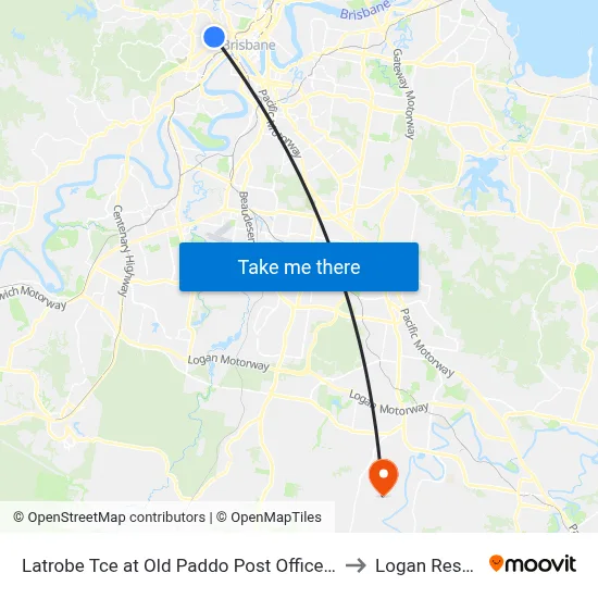 Latrobe Tce at Old Paddo Post Office, Stop 8 to Logan Reserve map