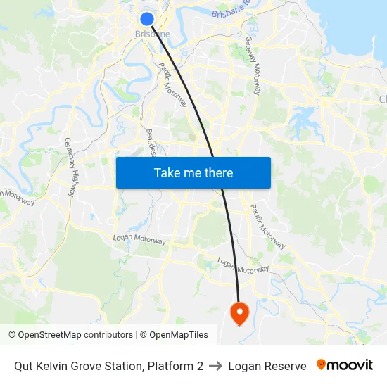 Qut Kelvin Grove Station, Platform 2 to Logan Reserve map