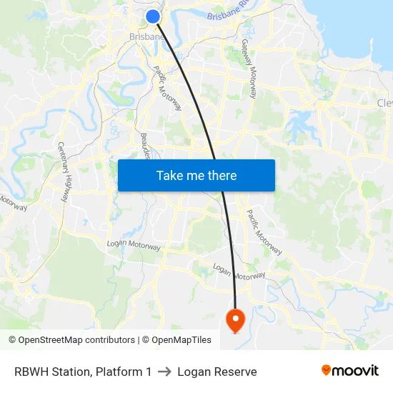 RBWH Station, Platform 1 to Logan Reserve map