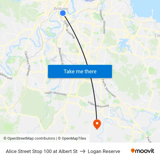Alice Street Stop 100 at Albert St to Logan Reserve map