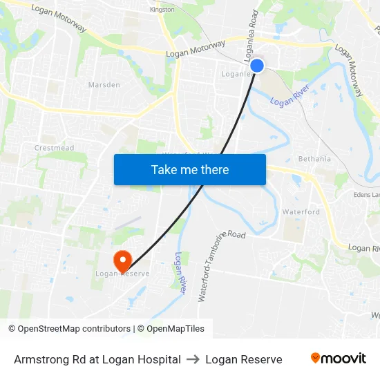 Armstrong Rd at Logan Hospital to Logan Reserve map