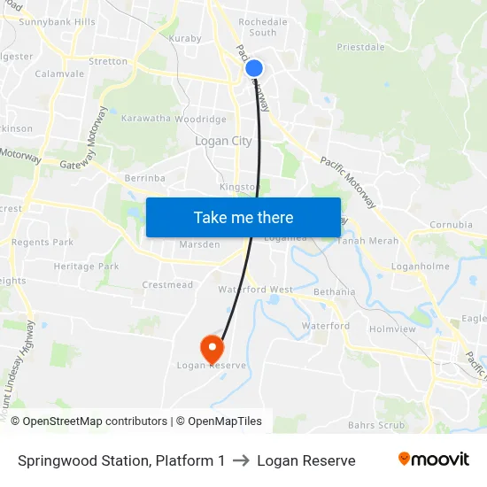 Springwood Station, Platform 1 to Logan Reserve map