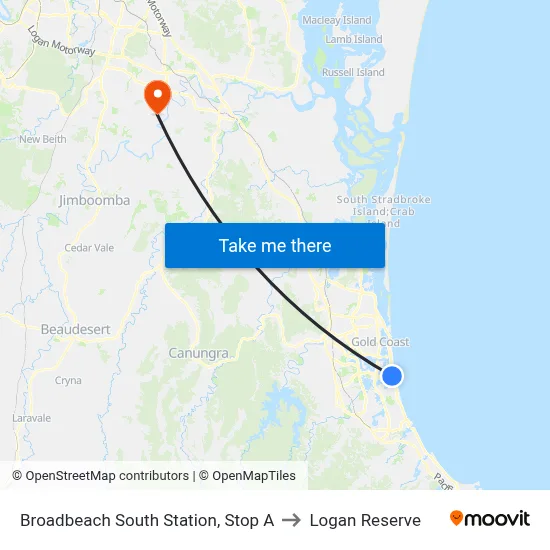 Broadbeach South Station, Stop A to Logan Reserve map