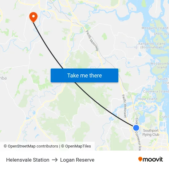 Helensvale Station to Logan Reserve map