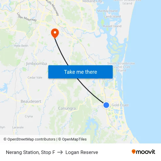 Nerang Station, Stop F to Logan Reserve map