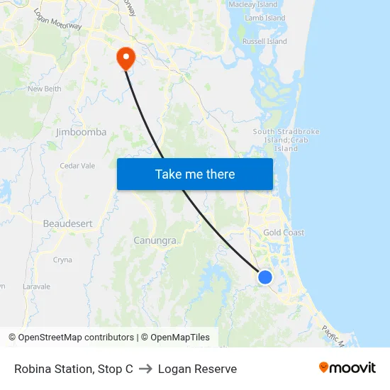 Robina Station, Stop C to Logan Reserve map