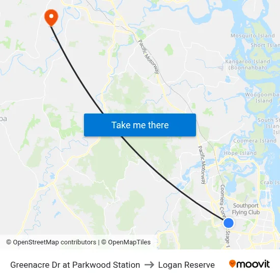 Greenacre Dr at Parkwood Station to Logan Reserve map