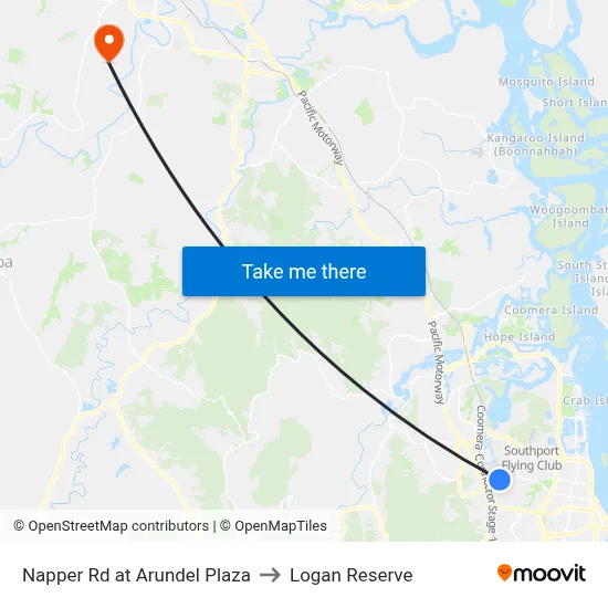 Napper Rd at Arundel Plaza to Logan Reserve map