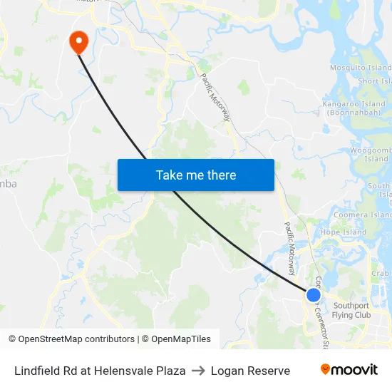 Lindfield Rd at Helensvale Plaza to Logan Reserve map