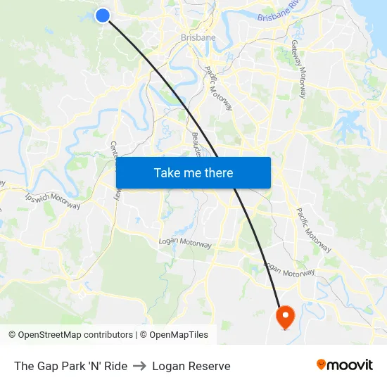The Gap Park 'N' Ride to Logan Reserve map