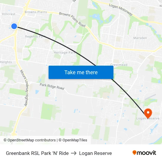 Greenbank RSL Park 'N' Ride to Logan Reserve map