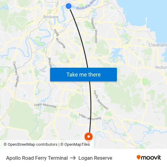 Apollo Road Ferry Terminal to Logan Reserve map
