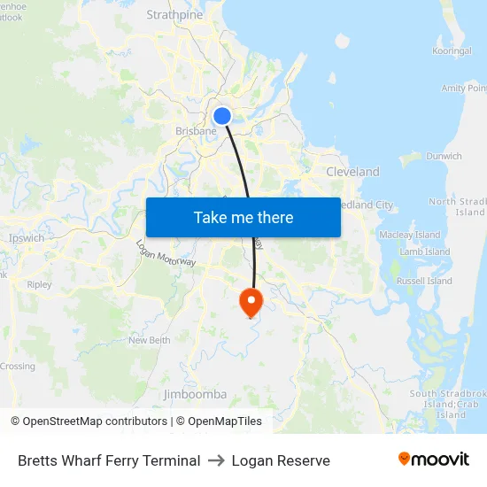 Bretts Wharf Ferry Terminal to Logan Reserve map