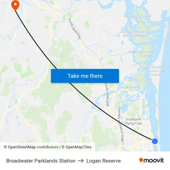 Broadwater Parklands Station to Logan Reserve map