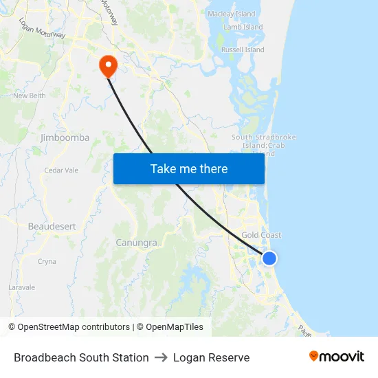 Broadbeach South Station to Logan Reserve map