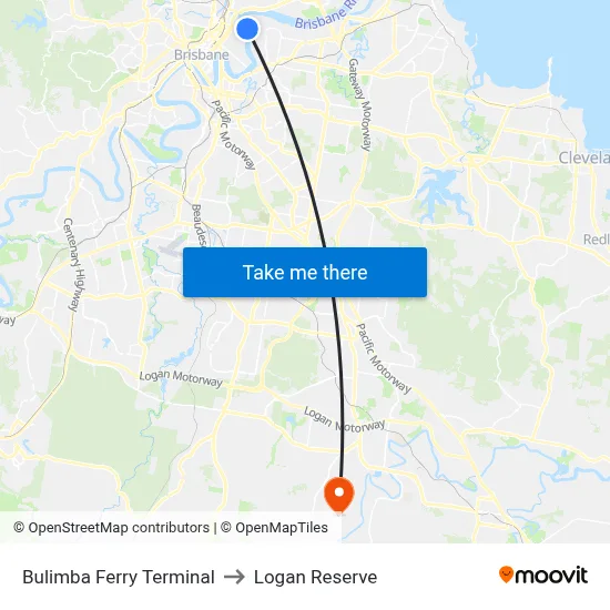Bulimba Ferry Terminal to Logan Reserve map