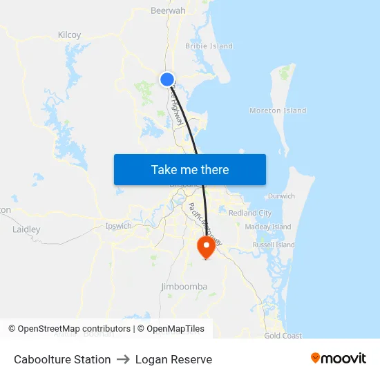 Caboolture Station to Logan Reserve map