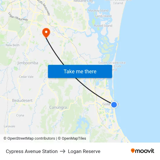 Cypress Avenue Station to Logan Reserve map