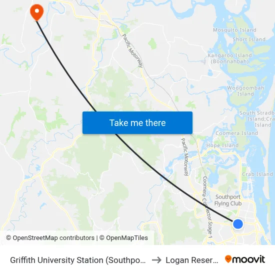 Griffith University Station (Southport) to Logan Reserve map